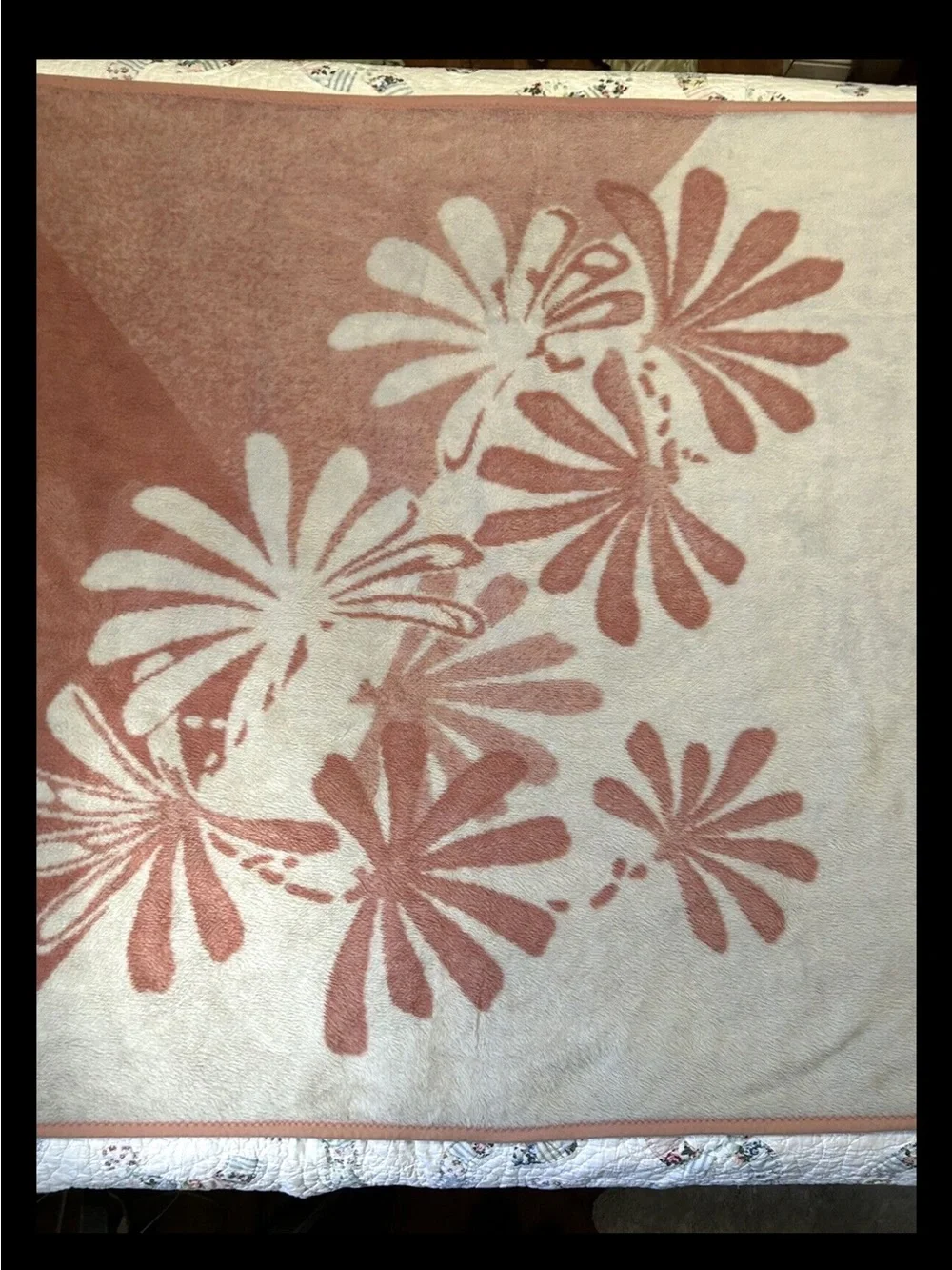 Mora Vtg Reversible Acrylic Throw Blanket Pink Gray Abstract Flowers 80